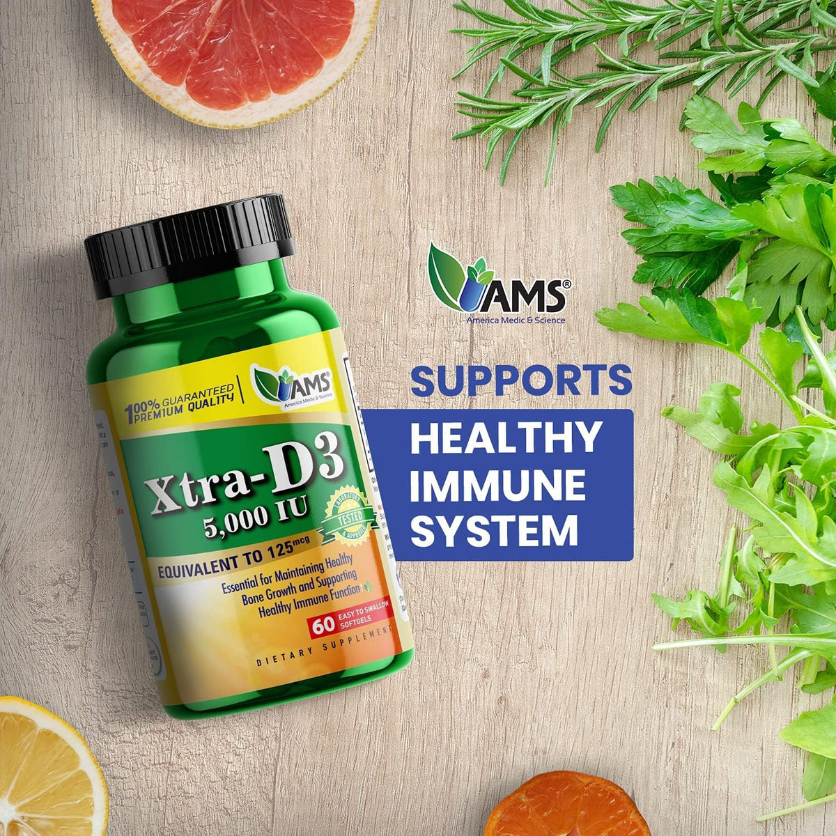 America Medic & Science Xtra D3 Vitamin D3 5,000 IU - 180 Softgels (3-Pack) - görsel 3