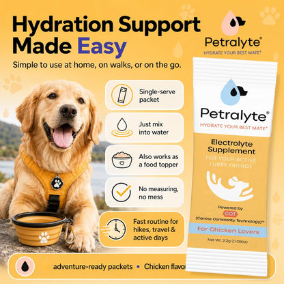 Petralyte Dog Electrolytes and Joint Supplement | Hydration Support with Glucosamine, Chondroitin & More | Electrolytes for Dogs with Prebiotics | Chicken Flavour | 16 Packets