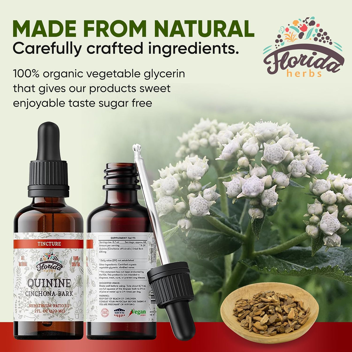 FLORIDA HERBS Quinine Tincture Extract – Cinchona officinalis Dried Bark Herbal Supplement, Non-GMO, Gluten-free, 60 ml - görsel 3