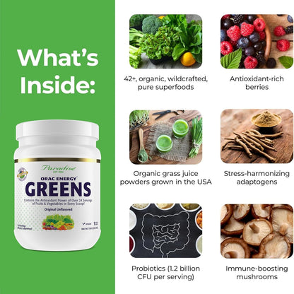 Paradise Herbs ORAC Energy Greens Powder - Antioxidant Superfood Blend, 120 Servings