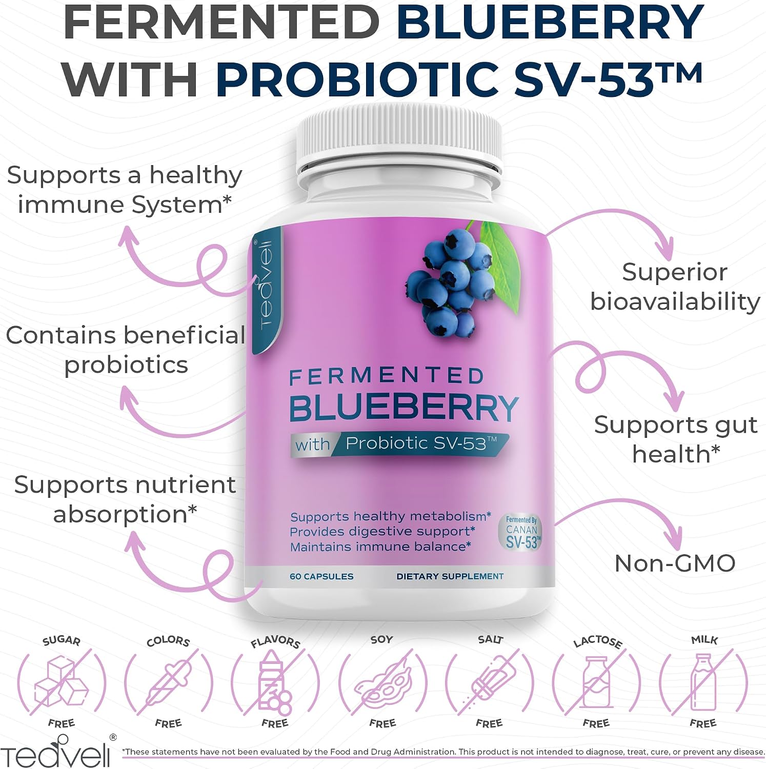 Teaveli Probiotic Blueberry Supplement with Wild Blueberries – 1000 mg per Serving – 60 Capsules - görsel 4