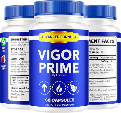Vigour Prime Capsules, Official VigorPrime for Men Food Supplement Advanced Premium Formula - All Natural, 60 Capsules for 1 Month