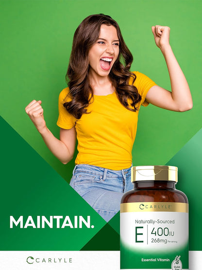 Carlyle Vitamin E 400 IU Softgels | 250 Count | Naturally Sourced Food Supplement | Non-GMO and Gluten-free