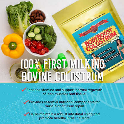 BodyBoost Colostrum Whole - 100% Bovine Colostrum Powder for Immune Support and Gut Health, Grass-Fed, 227g