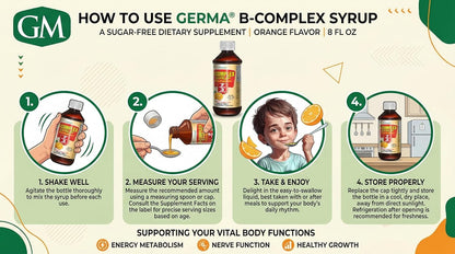 Germa B-Complex Syrup, Sugar Free, Orange Flavour, 8 fl oz