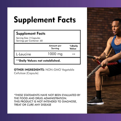 100% Pure L-Leucine 2000mg – Non-GMO, Vegan – 120 Vegetarian Capsules