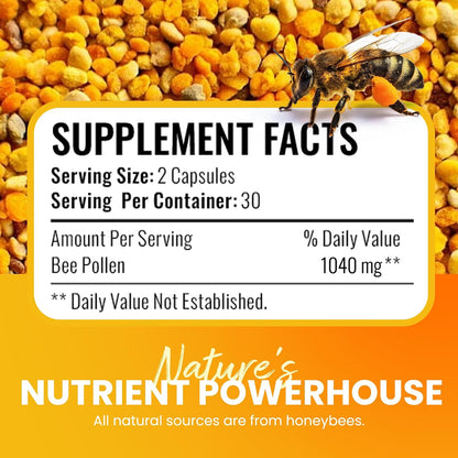 HONEYBEEZONE 100% Raw Bee Pollen Granules – 60 Veggie Capsules