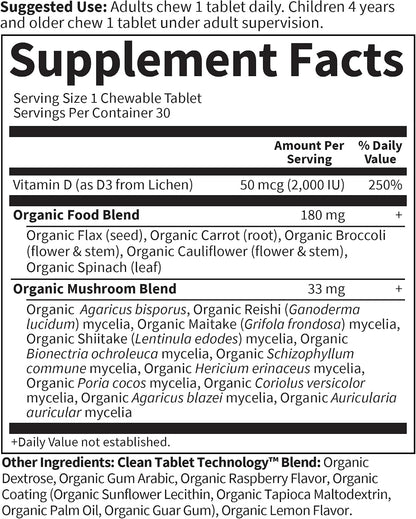 Garden of Life Organics Vegan D3 Chewables with 11 Organic Mushrooms