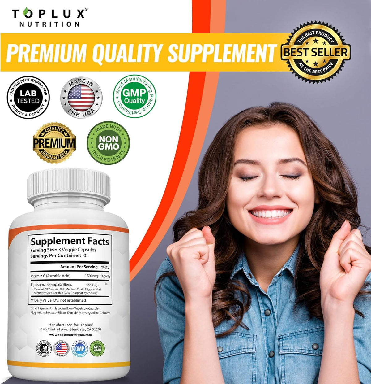 Liposomal Vitamin C 2100mg – High Absorption Fat Soluble Vitamin C with MCT Oil and Sunflower Lecithin, Vegan and Non-GMO - görsel 7