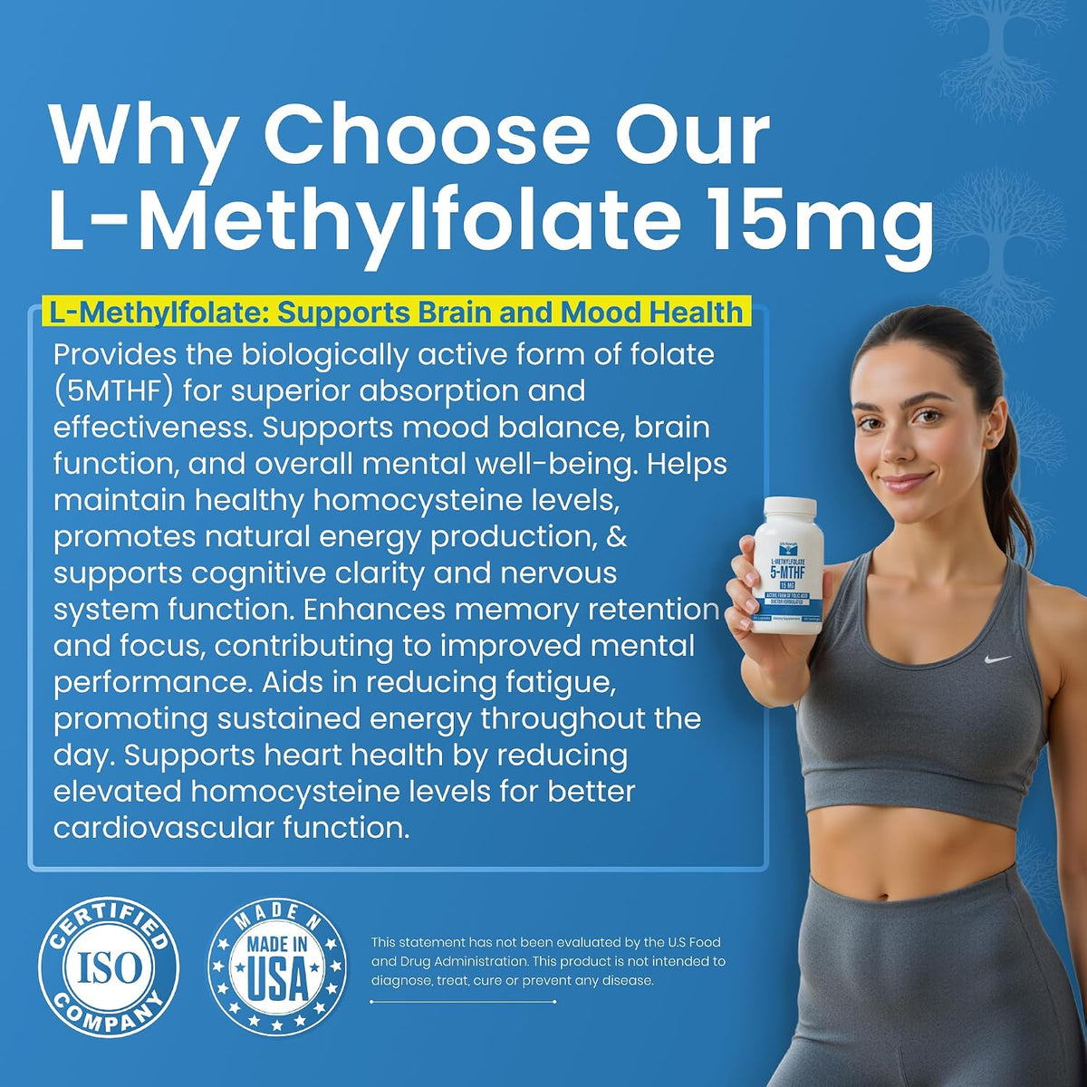 L-Methylfolate 15mg | 90 Capsules | Optimised & Highly Bioactive Methyl Folate Supplement | 5-MTHF for Normal Homocysteine Metabolism, Psychological Function & Energy | Non-GMO, Gluten-free, Vegan | 3 Month Supply - görsel 5