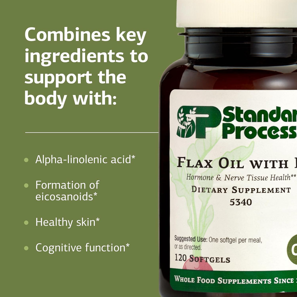 Standard Process Inc. Flax Oil with B6 – Supplement for Hormone and Nerve Tissue Support – Brain, Heart and Skin – Gluten‑Free, Non‑Dairy and Non‑Soya – 120 Softgels - görsel 4