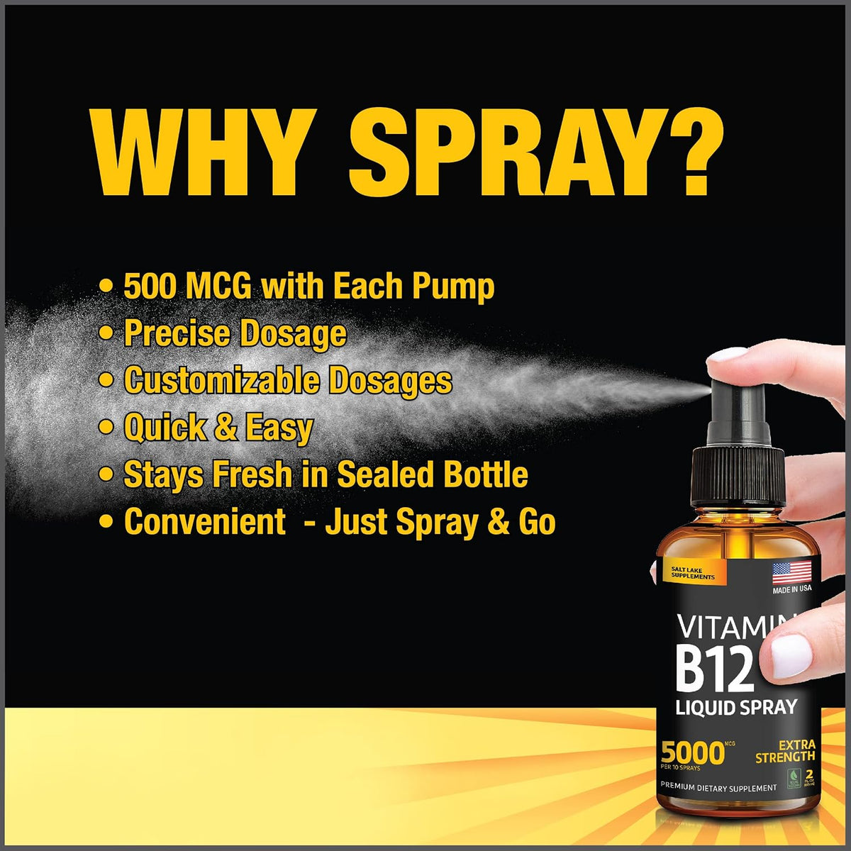 Liquid B12 Spray 5000 mcg – Sublingual Vitamin B12 Methylcobalamin – Vegan, Gluten-Free, Non-GMO (Pack of 2) - görsel 2