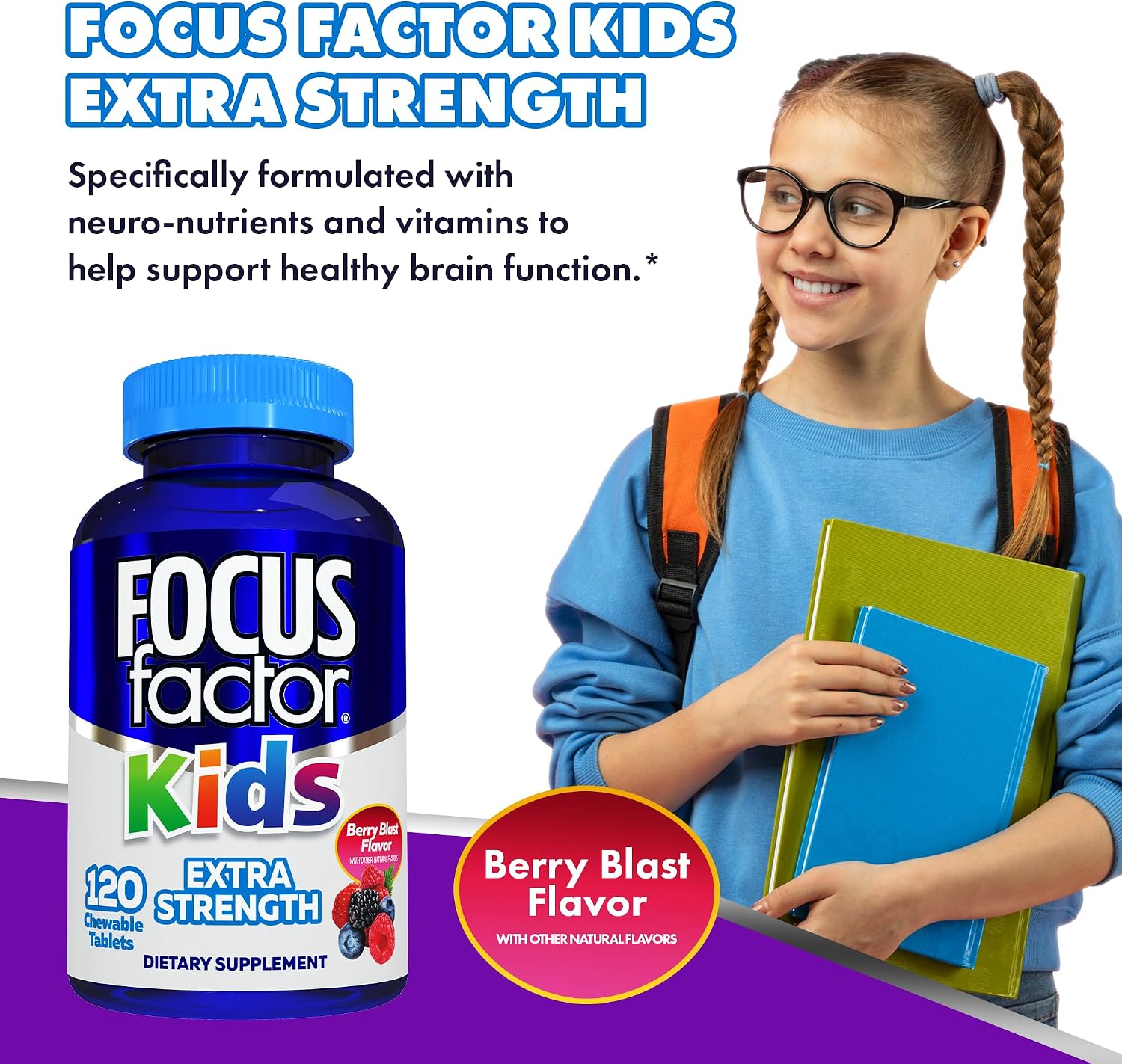 Focus Factor Kids Extra Strength Chewable - Brain Health Support, 120 Chewable Tablets (Pack of 3) - görsel 6