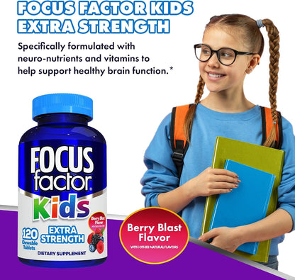 Focus Factor Kids Extra Strength Chewable - Brain Health Support, 120 Chewable Tablets (Pack of 3)