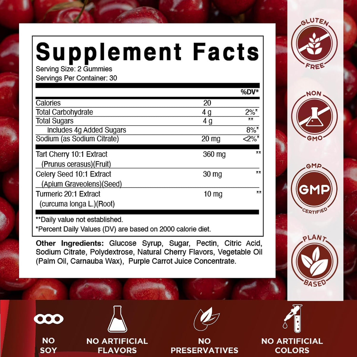 Vitamatic Tart Cherry Gummies with Celery Seed & Turmeric - 3-in-1 Formula, 60 Gummies (Pack of 2) - görsel 2
