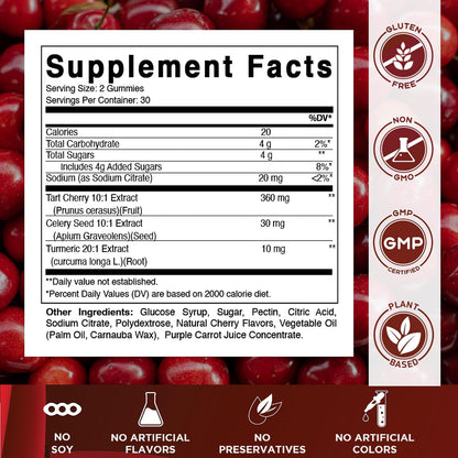 Vitamatic Tart Cherry Gummies with Celery Seed & Turmeric - 3-in-1 Formula, 60 Gummies (Pack of 2)
