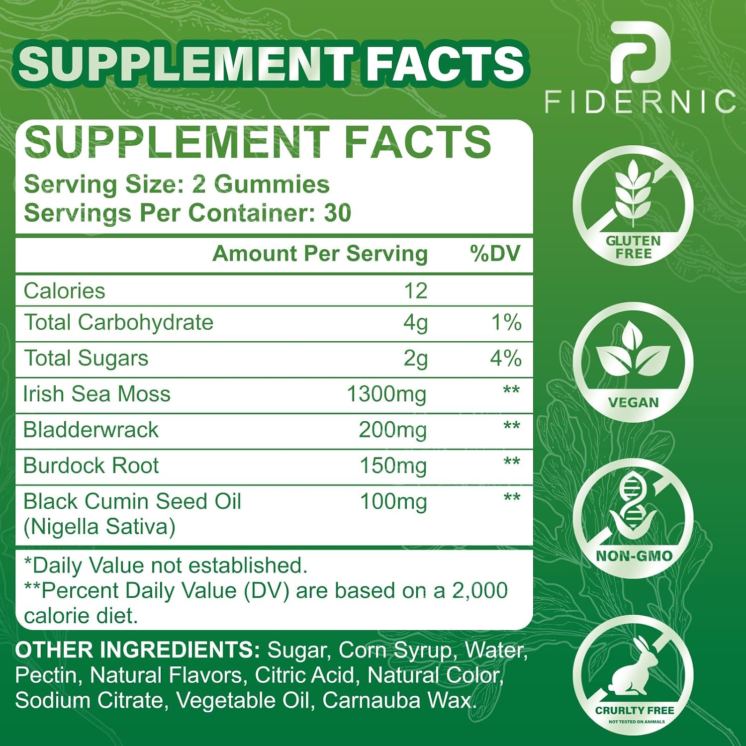 Sea Moss Gummies – Irish Sea Moss with Elderberry & Black Seed Oil, Bladderwrack, Burdock Root – Immune Health Support – Vegan Green Apple Flavour – 120 Gummies - görsel 2