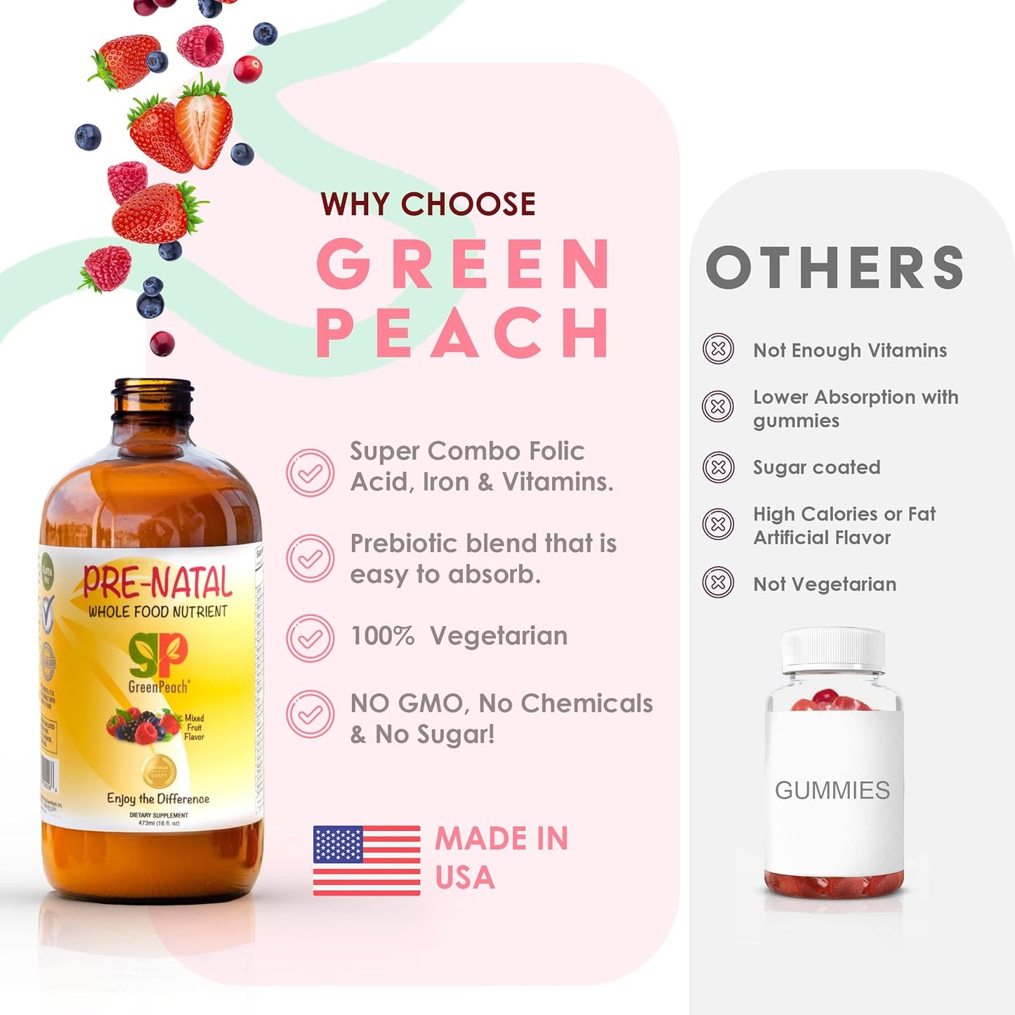 GreenPeach Organic Liquid Prenatal Vitamins for Women - with Iron & Folate - Vegan Prenatal Multivitamin - 32 Servings - görsel 3