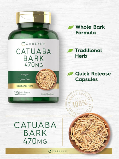 Carlyle Catuaba Bark Supplement, 470mg, 120 Capsules, for Men and Women, Non-GMO & Gluten-free