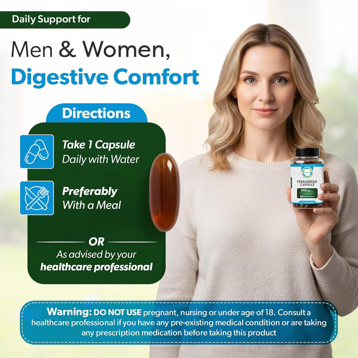 TRUEMED Organic Fenugreek Capsules 610 mg – Digestive Comfort, Natural Energy and Wellness Support (90 Capsules) - görsel 4