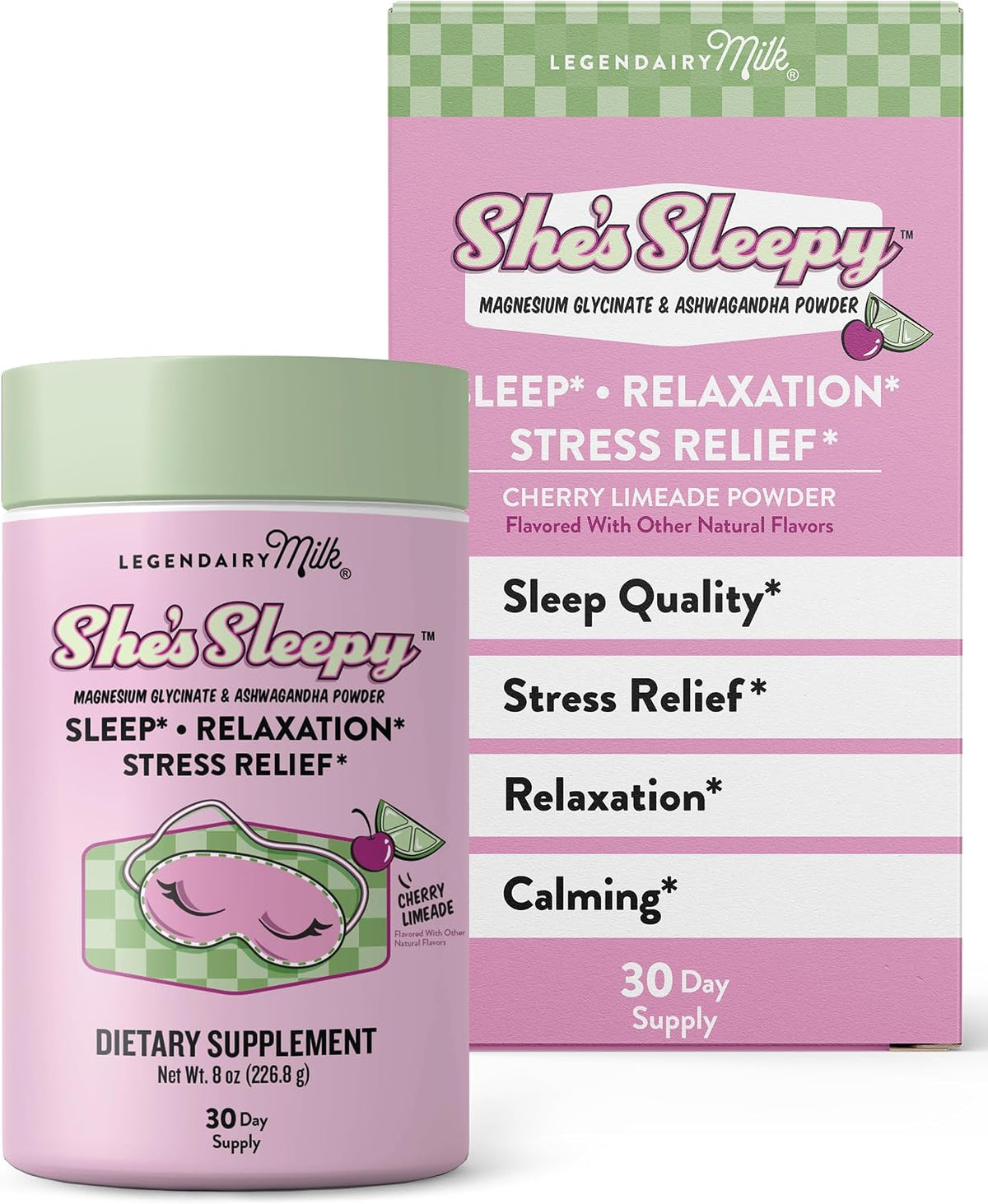 Legendairy Milk She’s Sleepy™ – Cherry Limeade – Nightly Sleep Aid, Sugar-Free Drink Mix with Magnesium Glycinate & Ashwagandha – Relaxation & Restful Sleep - görsel 1
