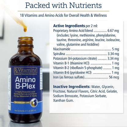 Rx Vitamins Amino B Plex Cat and Dog Supplement - Vitamin B Complex Liquid Plus Amino Acids - Appetite Booster and Weight Gainer - 2 oz