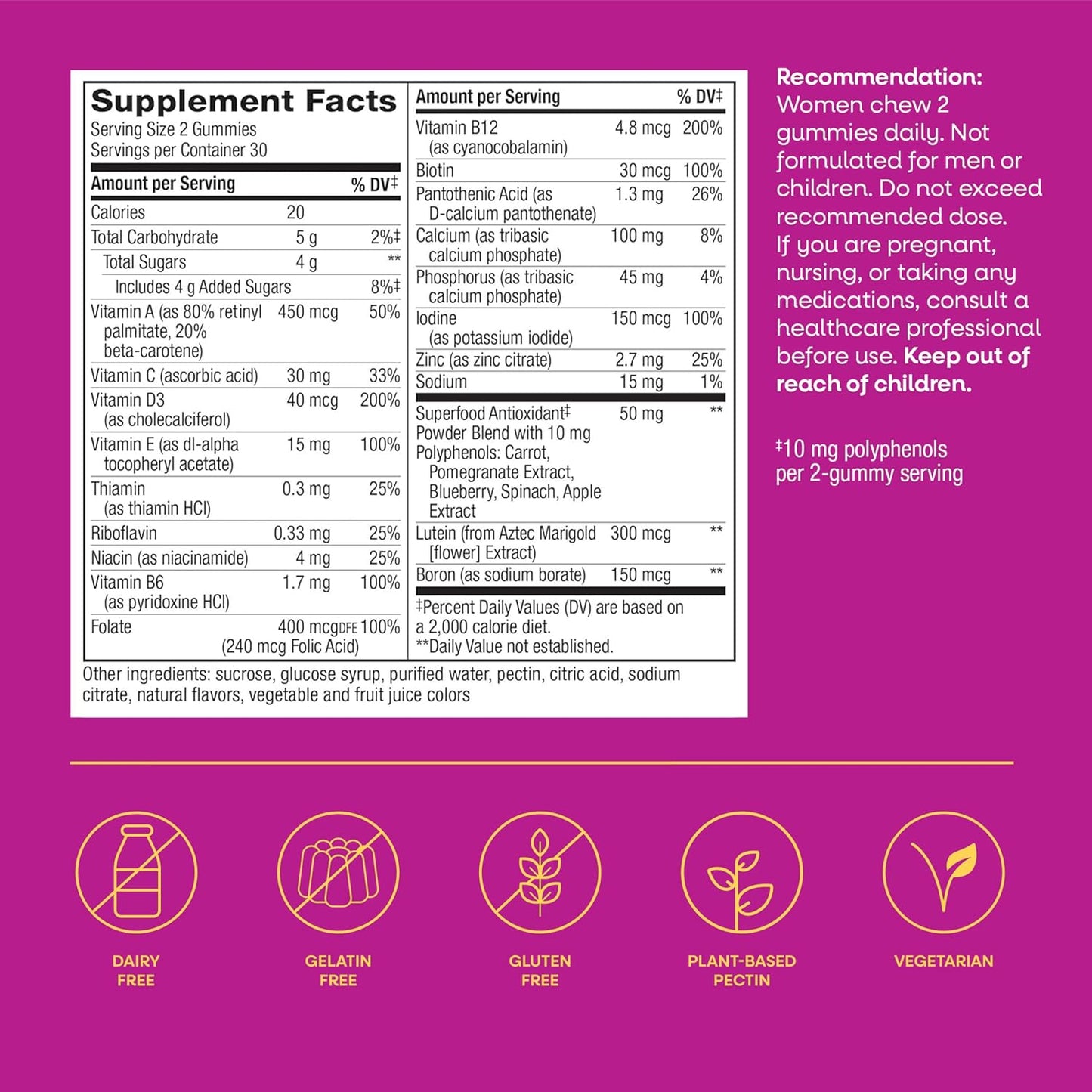 Nature's Way Alive! Women's 50 Plus Multivitamin Gummy, Daily Chewable Multivitamins with B-Vitamins, Vitamin D3, Calcium, Supports Heart, Brain & Bone Health, Mixed Berry Flavoured, 60 Gummies - görsel 6