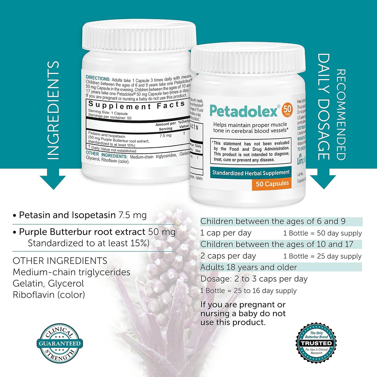 Petadolex 50mg Patented PA-Free Butterbur Root Extract – 3 Bottles - görsel 5