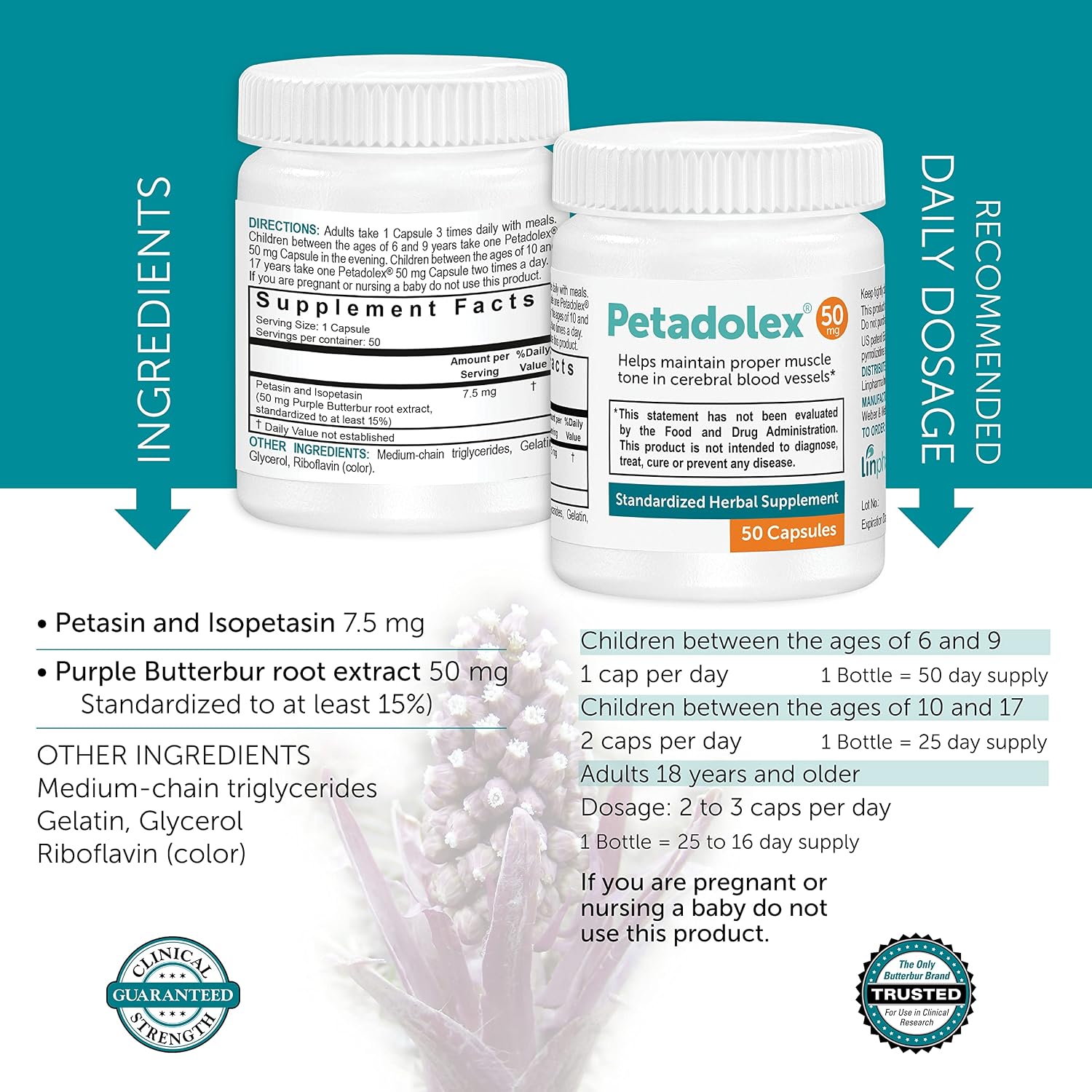 Petadolex 50mg Patented PA-Free Butterbur Root Extract – 3 Bottles - görsel 5