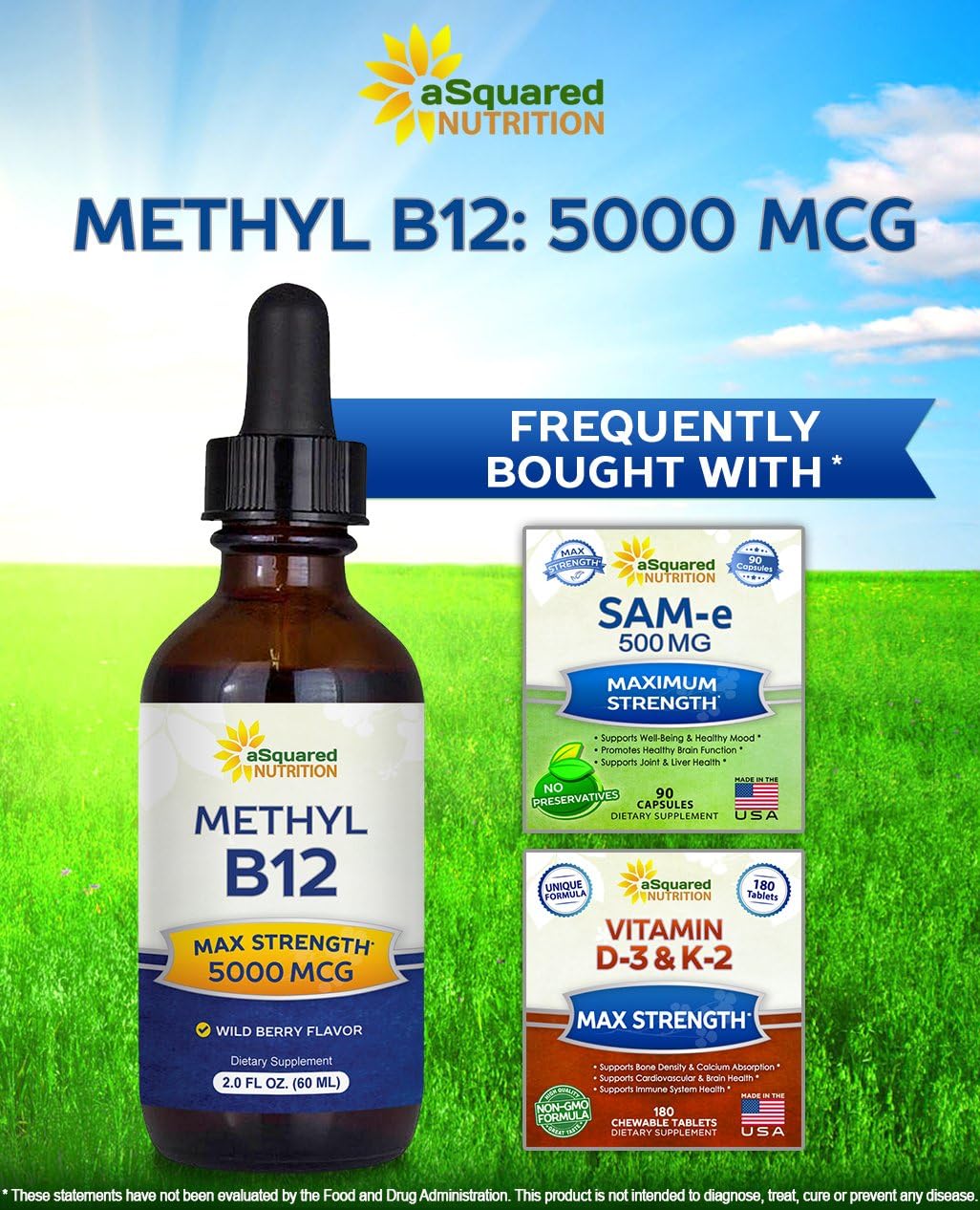 aSquared Nutrition Vitamin B12 Sublingual Liquid Drops - 5000 mcg Methylcobalamin - Wild Berry Flavour - 60 ml - görsel 5