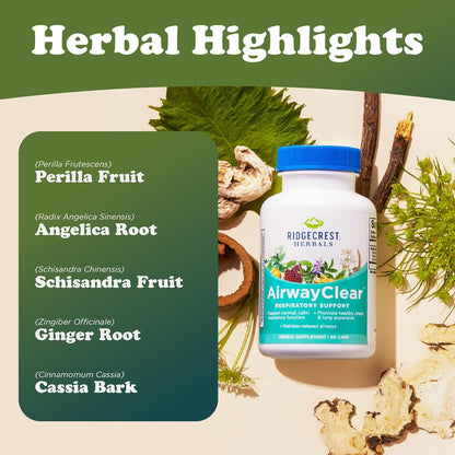 Ridgecrest Herbals AirwayClear - Lung Health & Respiratory Support Supplement (60 Vegan Capsules)