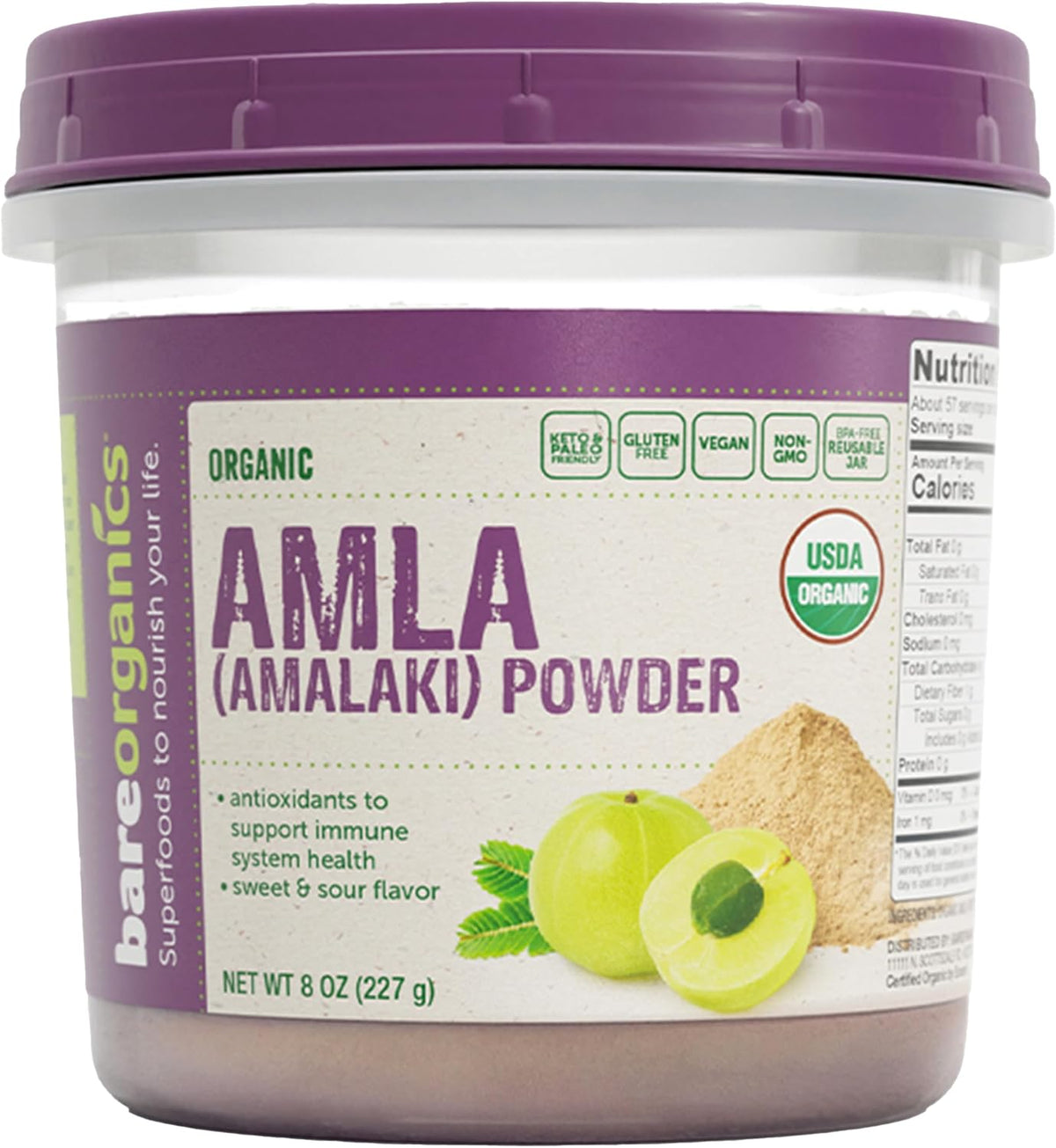 BareOrganics Amla Powder - Organic Indian Gooseberry Superfood Powder, Finely Ground Amla for Smoothies, Teas & Recipes, Non-GMO, Vegan, 227 g - görsel 1