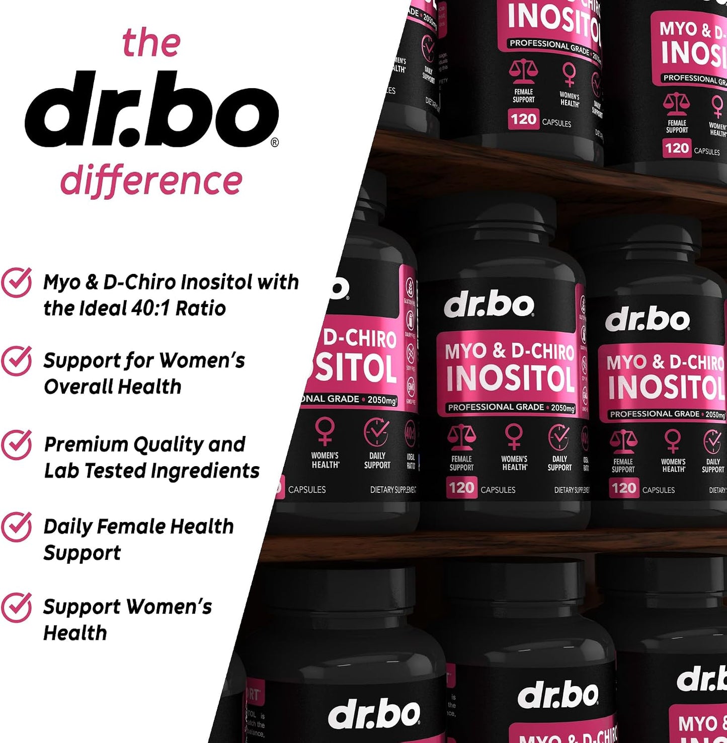 DR. BO Myo-Inositol & D-Chiro Inositol Supplement – 40:1 Ratio, 2050mg, 120 Capsules - görsel 4