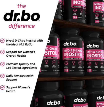 DR. BO Myo-Inositol & D-Chiro Inositol Supplement – 40:1 Ratio, 2050mg, 120 Capsules