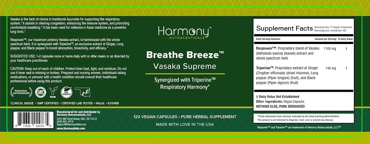 Vasaka Synergised with Triperine Ayurvedic Herbal Respiratory Care - 120 Capsules - görsel 2