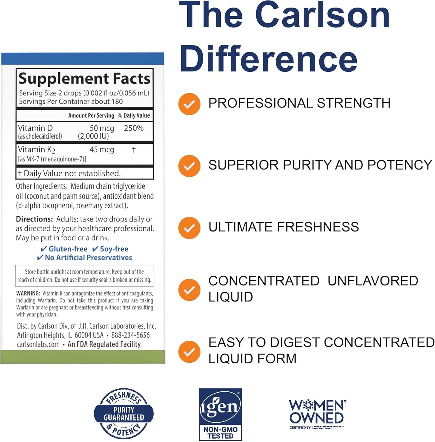 Carlson Super Daily D3 + K2 - 50 µg D3 + 45 µg MK-7 Liquid Drops, 10.16 ml - görsel 2