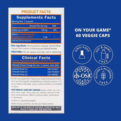 Biosil On Your Game - 60 Vegan Capsules - Patented ch-OSA Complex for Joint Health and Collagen Support