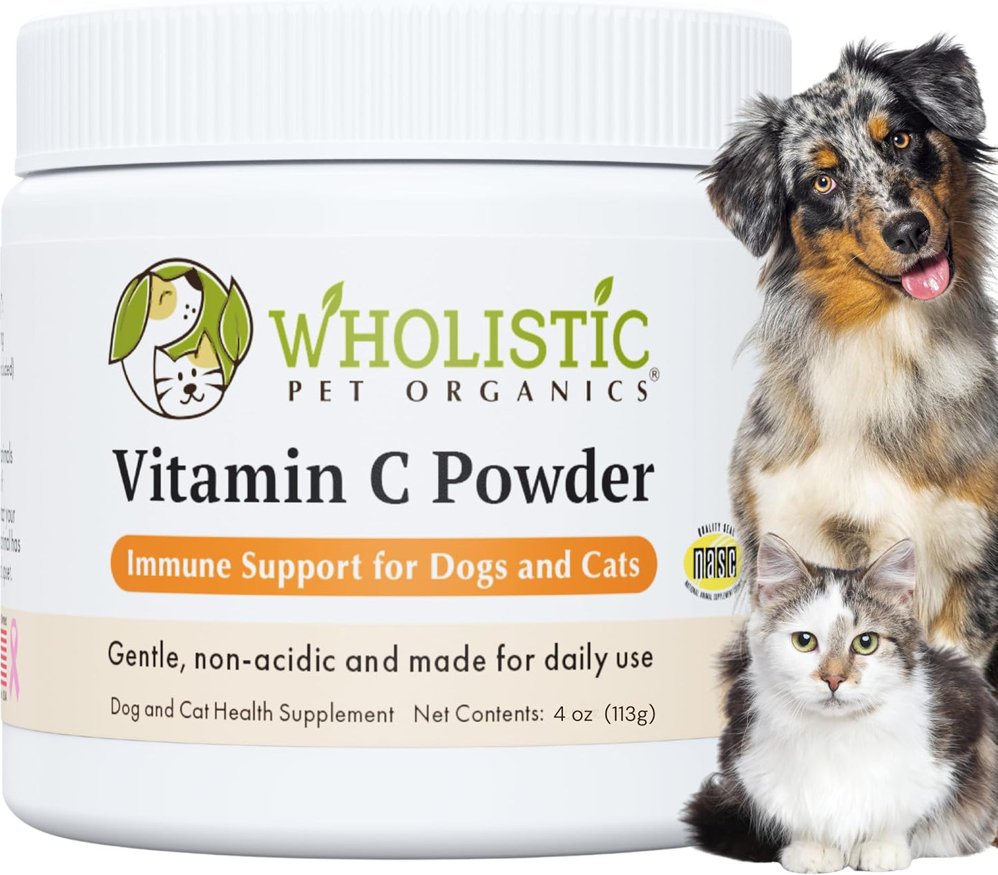 Wholistic Pet Organics Vitamin C Powder for Dogs & Cats - Allergy & Itch Relief - Immune Support - 113 g (113 Servings) - görsel 1