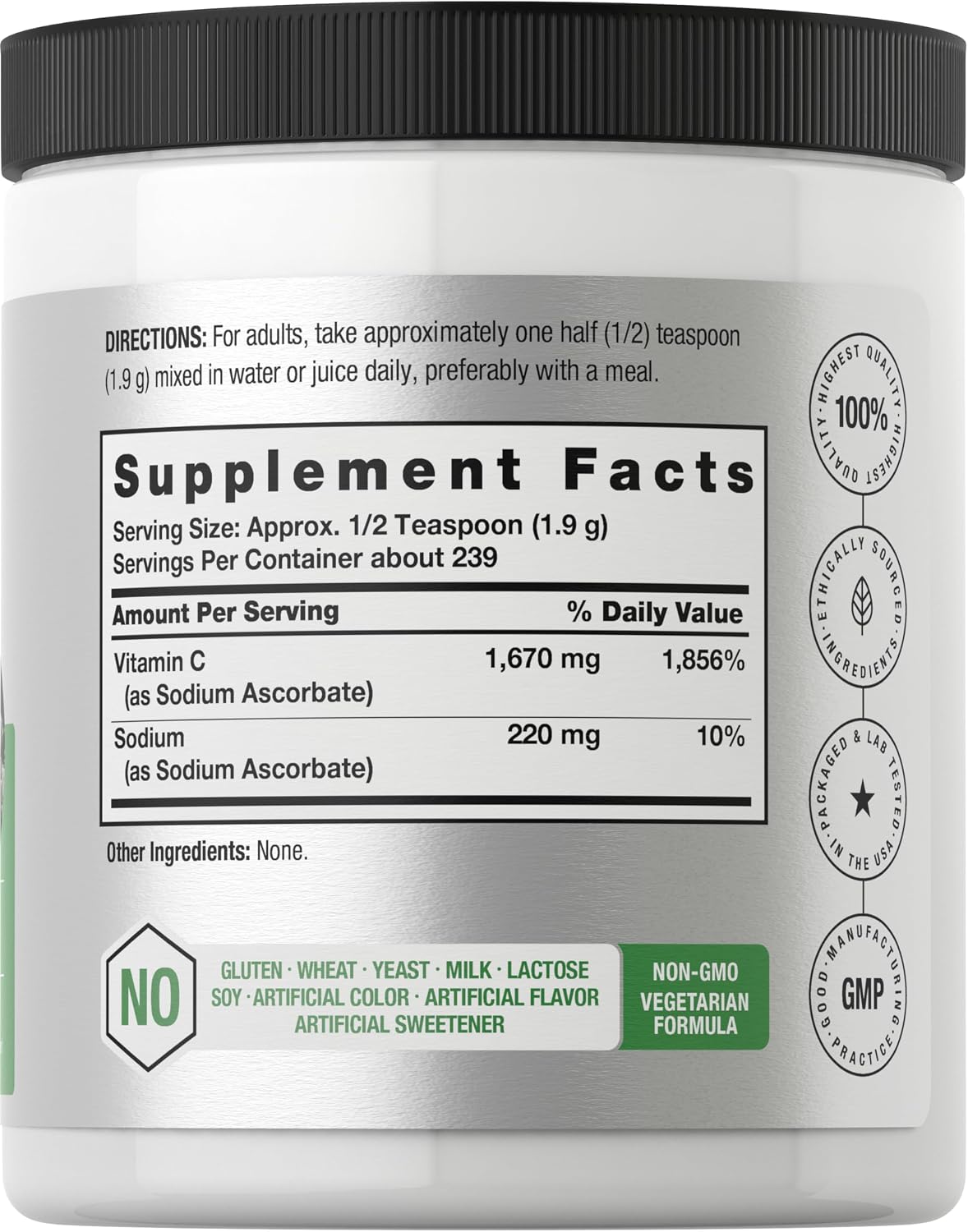Horbäach Buffered Sodium Ascorbate Vitamin C Powder | 454 g | Vegan, Non-GMO, and Gluten-free Food Supplement - görsel 2