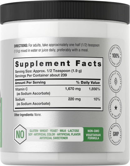 Horbäach Buffered Sodium Ascorbate Vitamin C Powder | 454 g | Vegan, Non-GMO, and Gluten-free Food Supplement