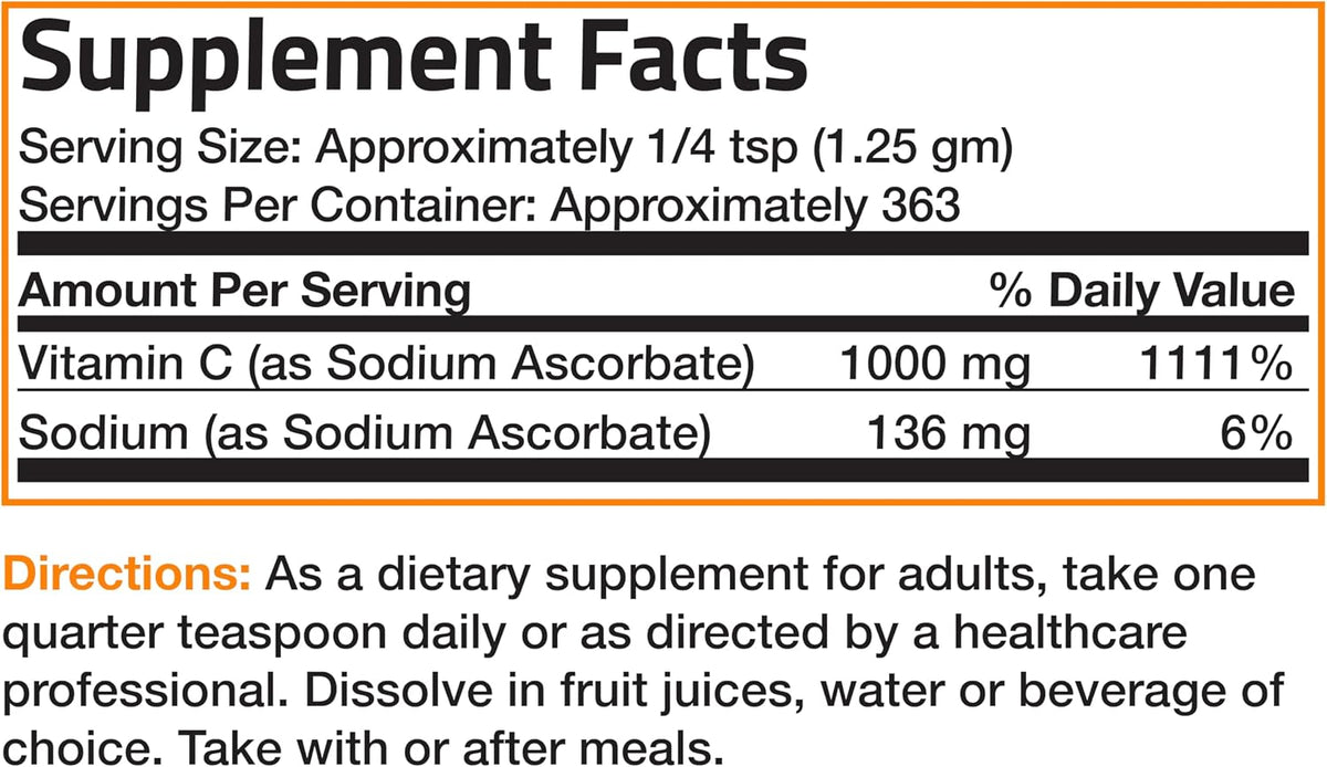 Bronson Non-Acidic Vitamin C Powder - Sodium Ascorbate, 454 g - görsel 7