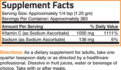 Bronson Non-Acidic Vitamin C Powder - Sodium Ascorbate, 454 g