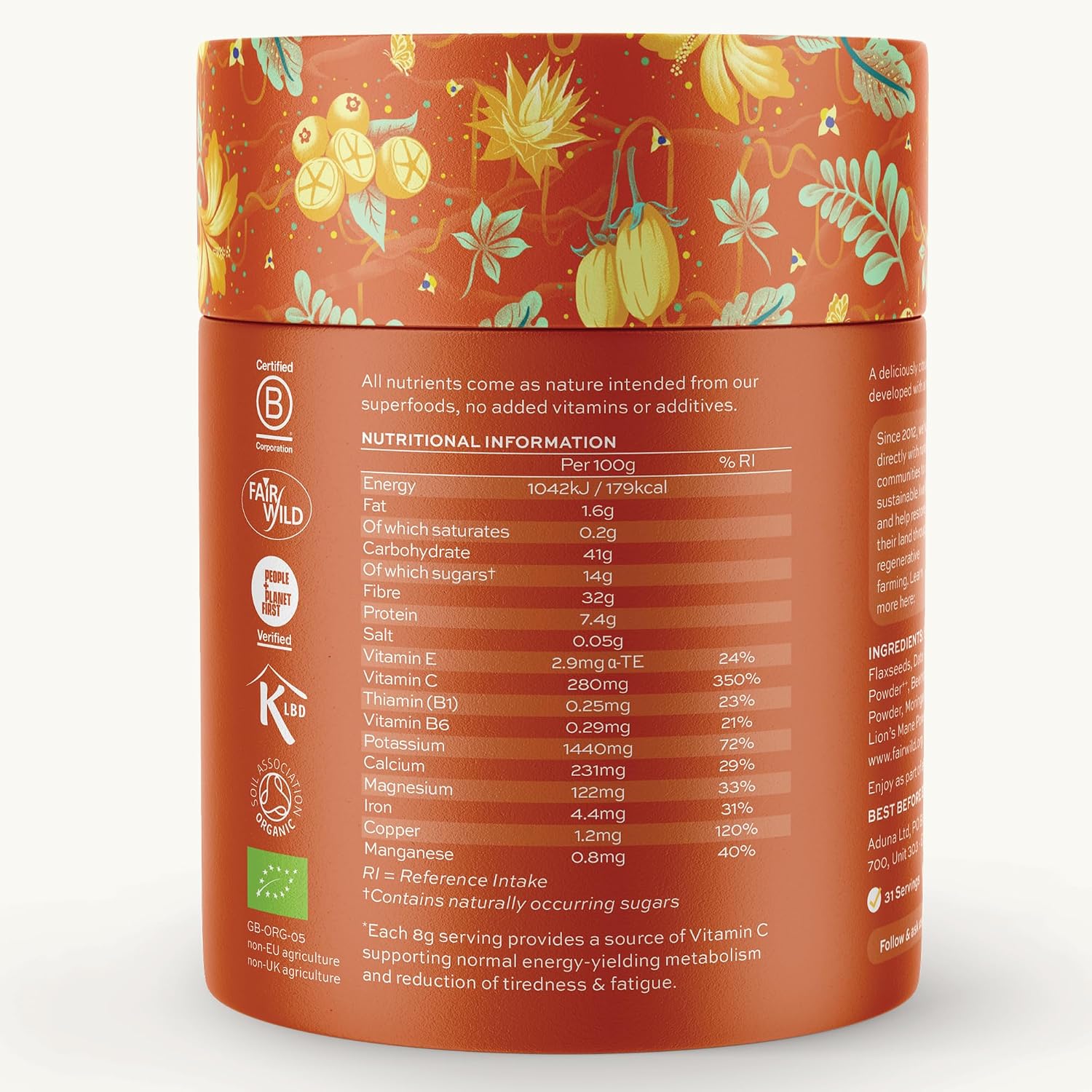 Aduna Organic Energy Superfood Blend - Natural Stir-In Powder with 13 Superfoods, 250g - görsel 2