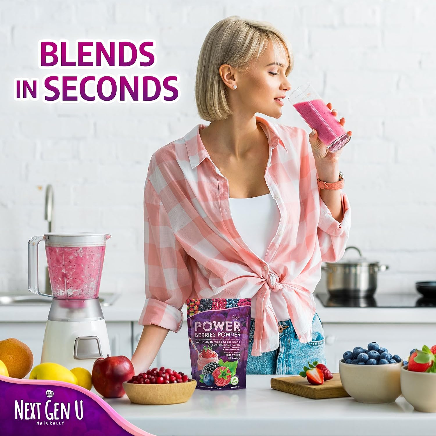 Super Berry Powder - 4 Pack, 150g Each - Immune Support - Food Supplement - Superfood Berries - Smoothie Mix for Shakes - Healthy Boost for Detox Juice Beverages or Any Drink - by NextGenU - görsel 6