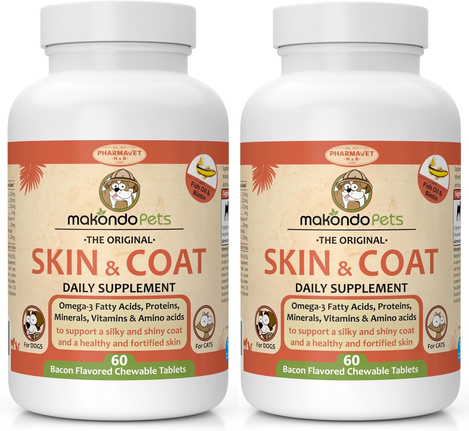 Skin and Coat Supplement with Fish Oil and Omega 3 for Dogs and Cats - Dog Itch Relief Pet Supplement for Shedding, Dry Itchy Skin and Allergies - Dog Allergy Treatment Vitamins (2-Pack, 120 Tabs) - görsel 1
