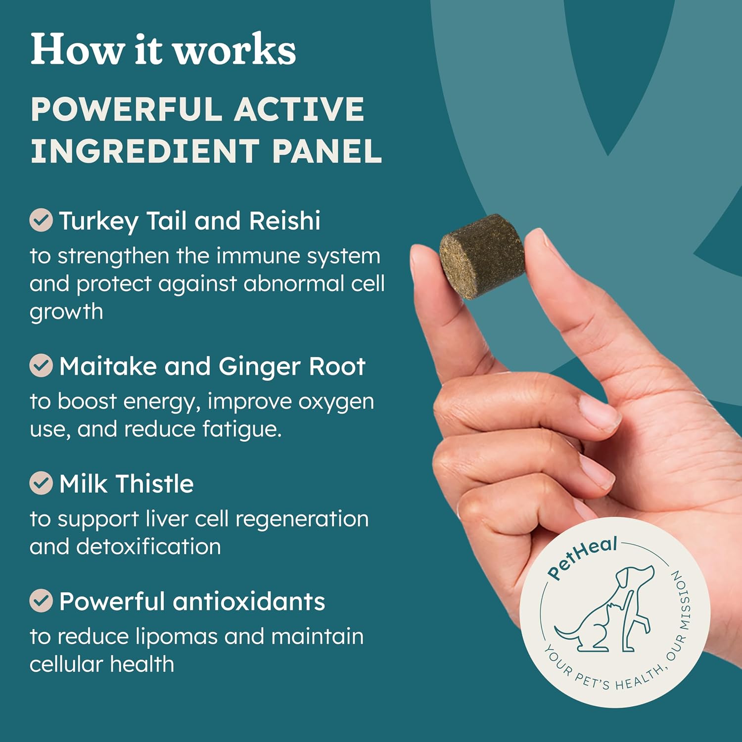 PetHeal Immune Plus Chews for Dogs – Vet-Reviewed Immune, Energy & Liver Support with Turkey Tail, Reishi & Milk Thistle | 30 Pork-Flavoured Soft Chews - görsel 3