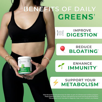 One Sol Greens Super Greens Powder – Pre & Probiotic with Digestive Enzymes, Vegan & Soya-free