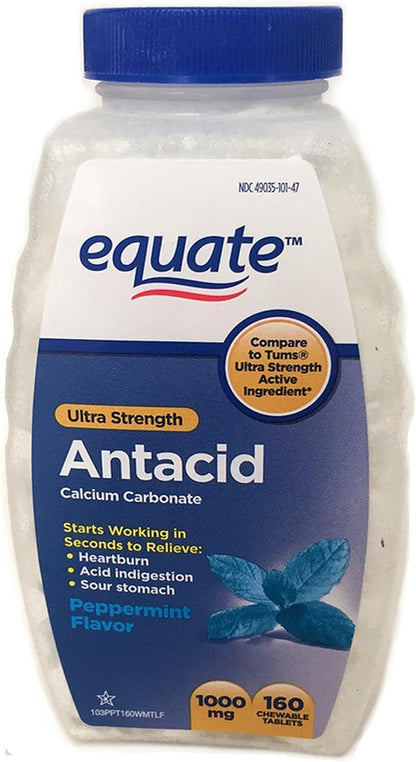 Equate Antacid Ultra Strength, 160 Chewable Tablets, 1000 mg, Peppermint Flavour