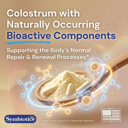 Symbiotics Colostrum Vegetable Capsules – Immune & Gut Support with Lactoferrin and Naturally Occurring IgG