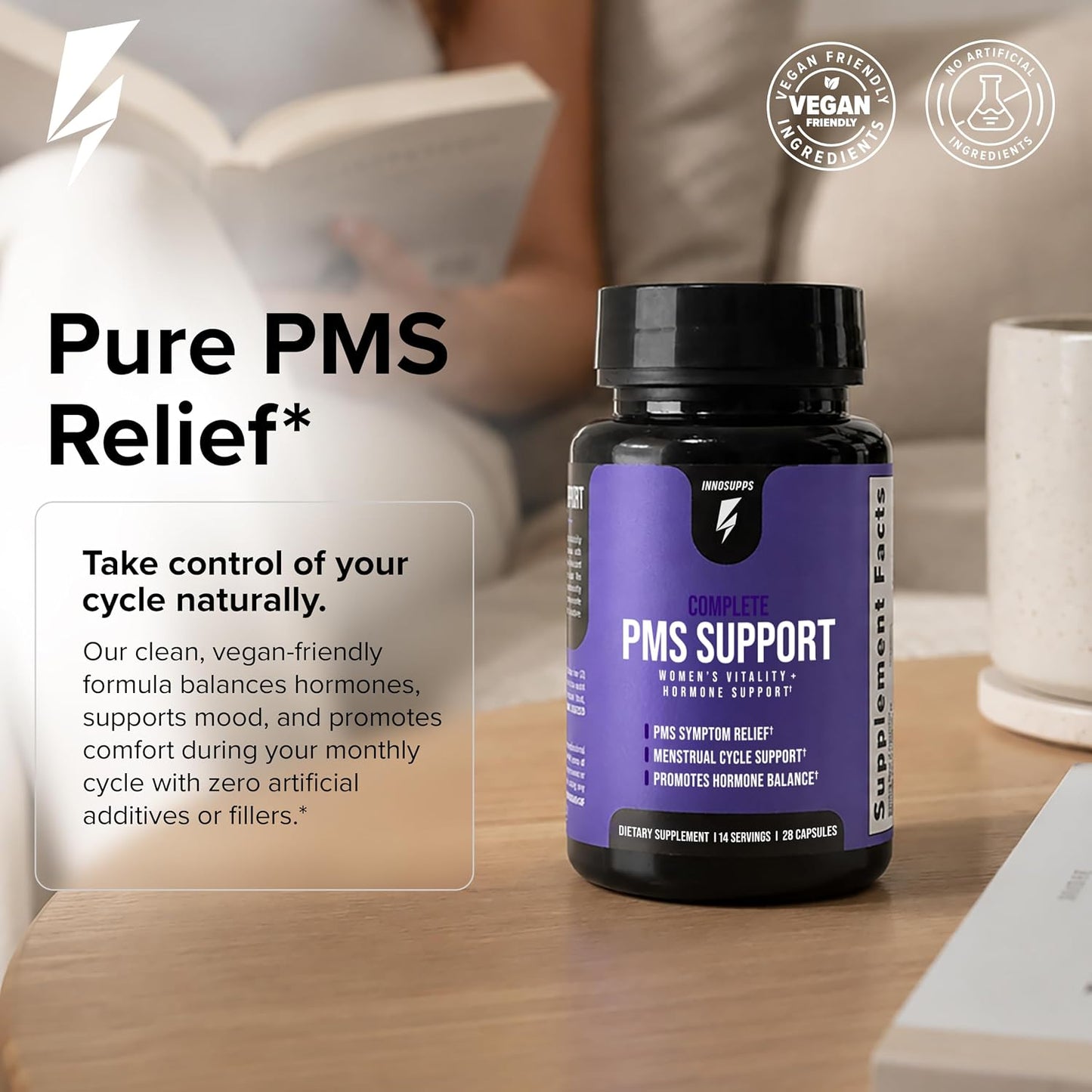Inno Complete PMS Support - PMS Support Supplement for Women with Chasteberry, Vitamin B6 and Calcium for Menstrual Comfort, Cramp Relief, Mood Support and Cycle Balance (28 Capsules) - görsel 4
